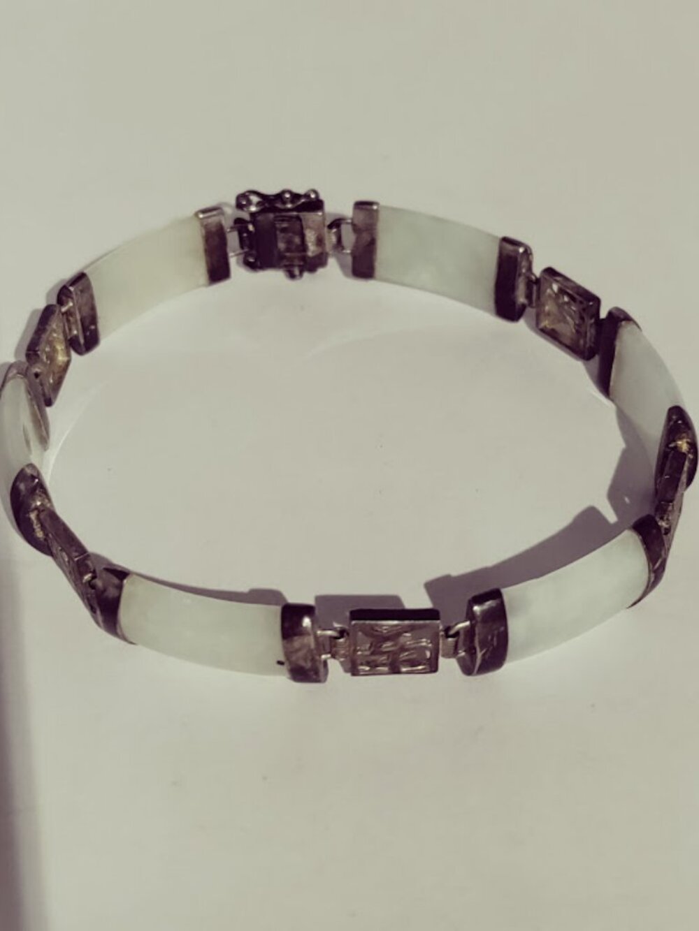 White Jade Style Chinese Symbol Link Bracelet